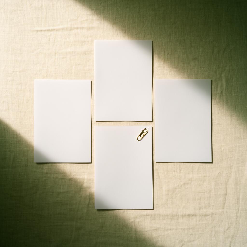 Three identical review documents arranged with a single gold paperclip — triple-blind consensus.